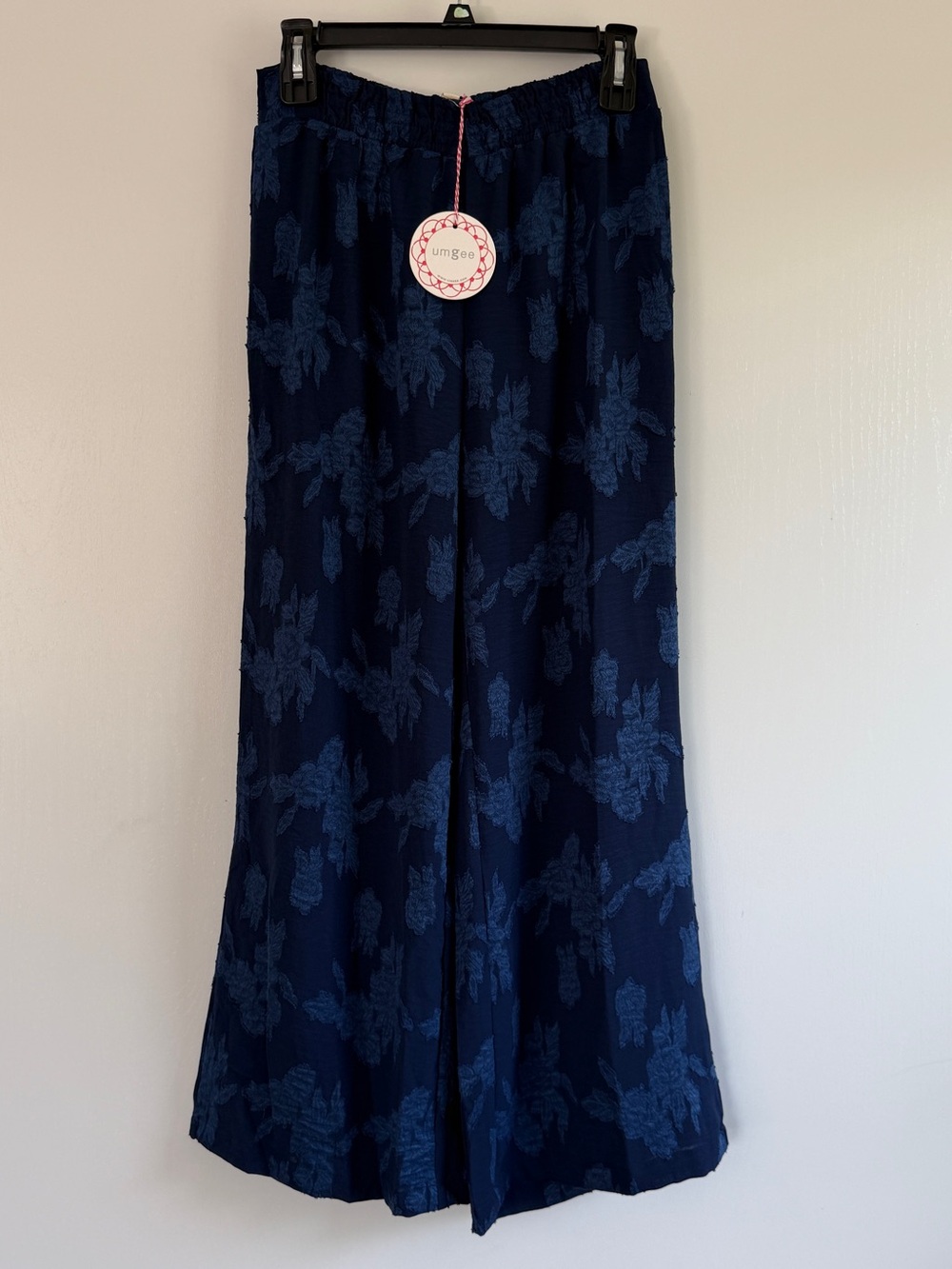 Umgee Floral Navy Textured Wide Leg Pants